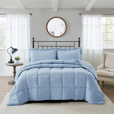 King Size Blue 3 Piece Microfiber Reversible Comforter Set - Free Shipping 