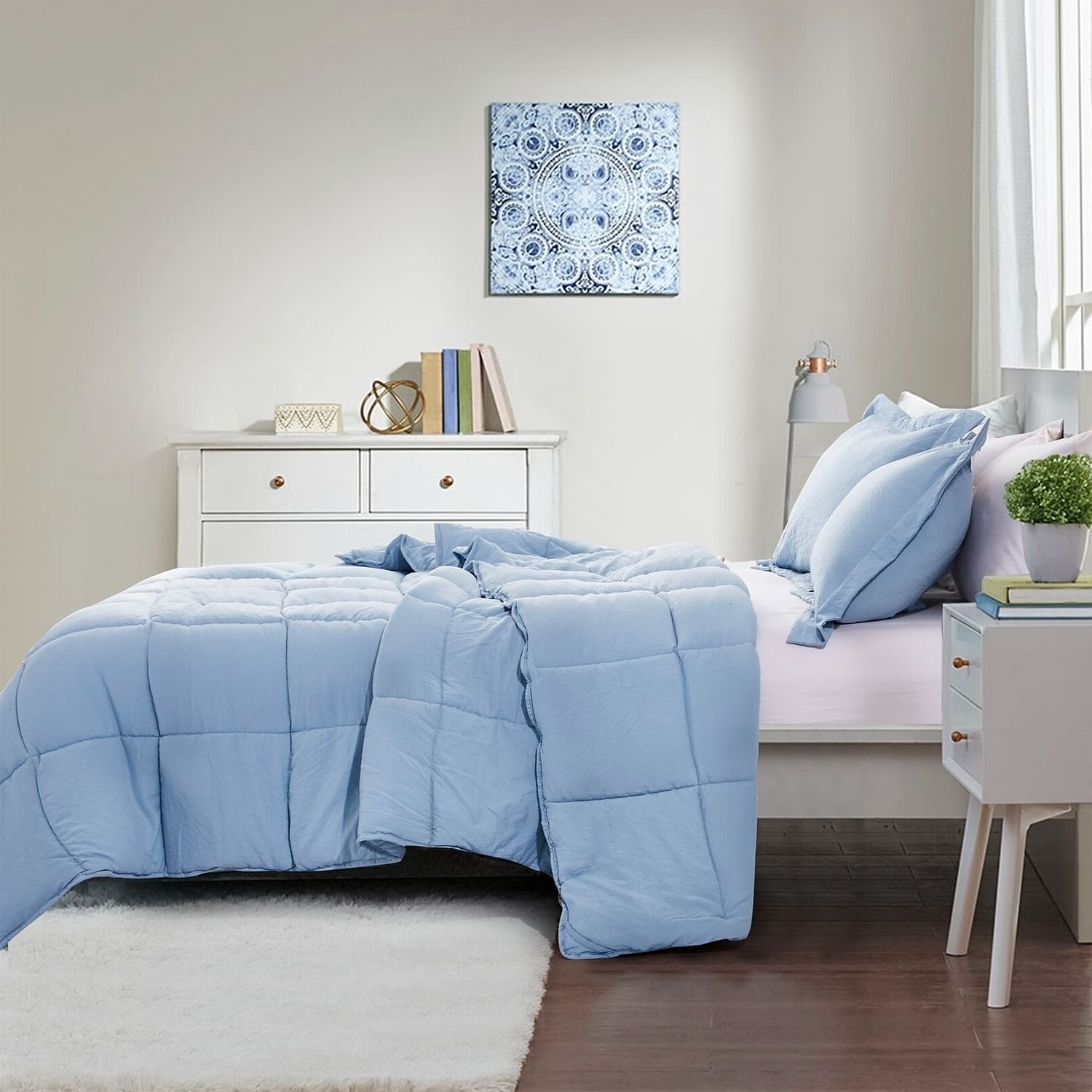 King Size Blue 3 Piece Microfiber Reversible Comforter Set - Free Shipping