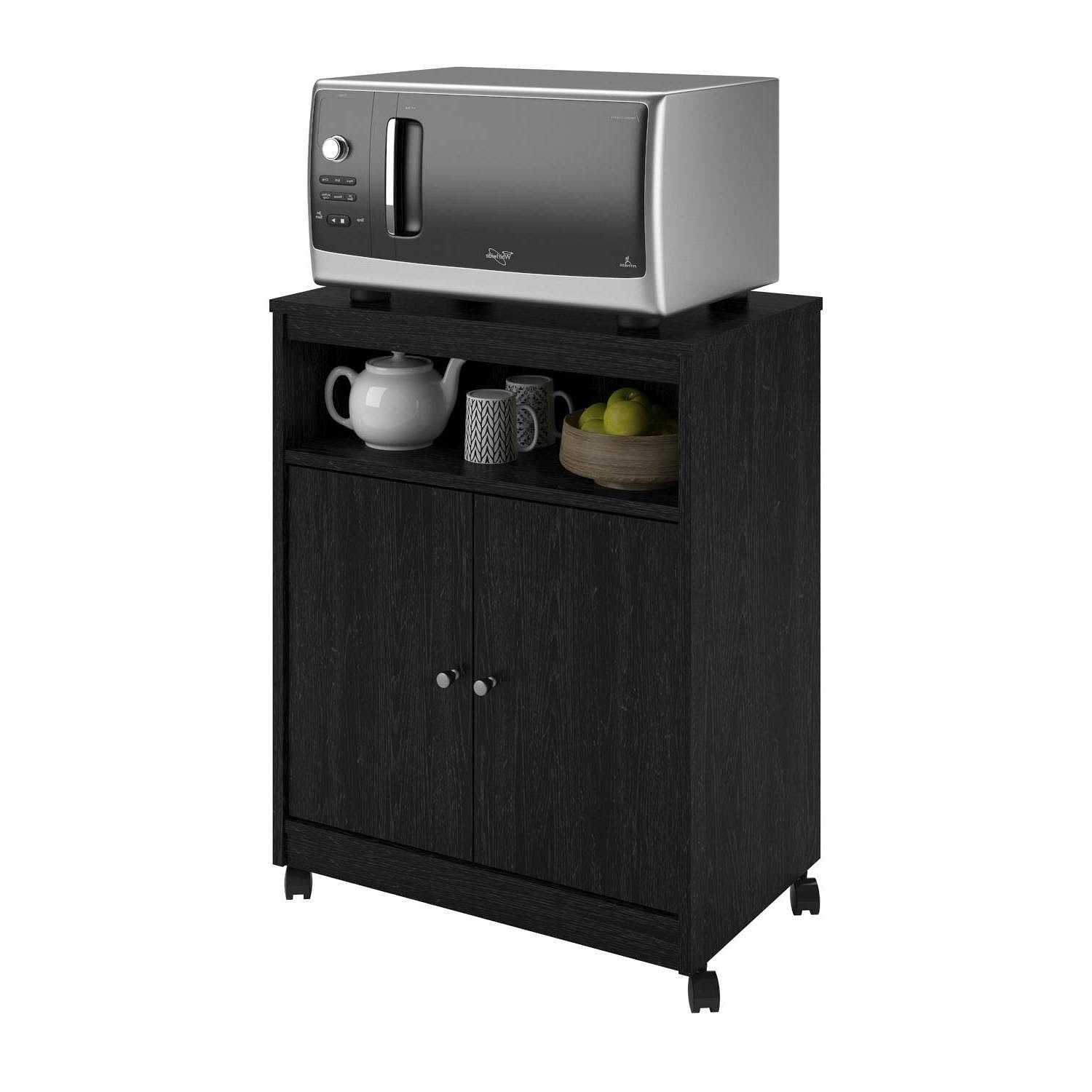 Black Utility Cart / Kitchen Microwave Cart with Casters - Free Shipping 
