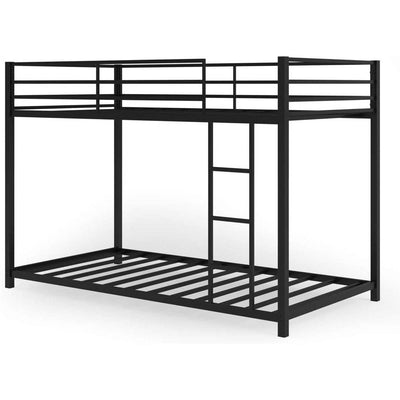 Twin over Twin Low Profile Modern Bunk Bed Frame in Black Metal Finish - Free Shipping 