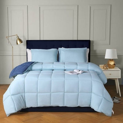 Twin/Twin XL Traditional Microfiber Reversible 3 Piece Comforter Set in Blue/Navy - Free Shipping 