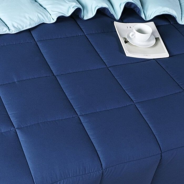 Twin/Twin XL Traditional Microfiber Reversible 3 Piece Comforter Set in Blue/Navy - Free Shipping