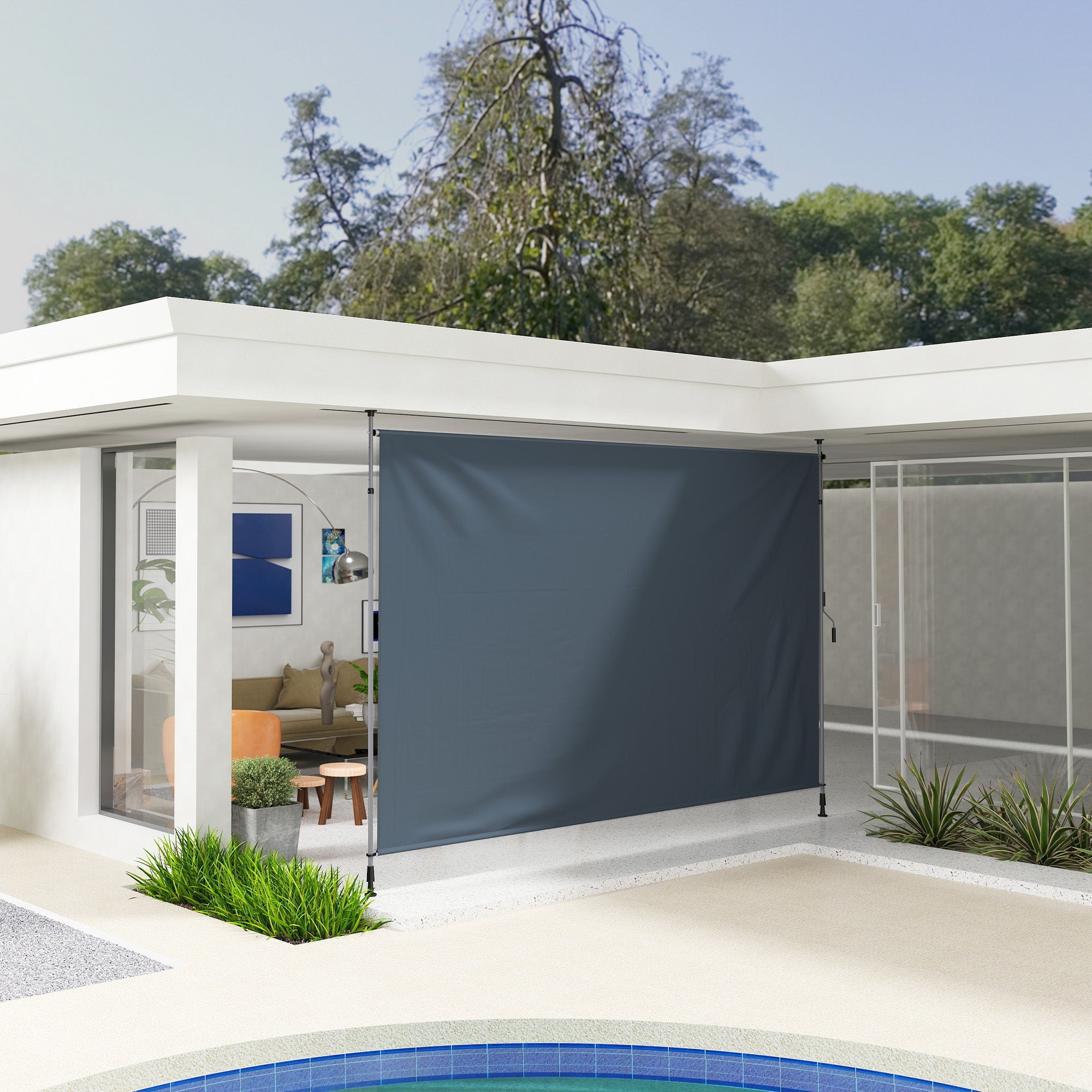 Outsunny 13' x 10' Manual Retractable Patio Awning, Outdoor Privacy Screen with UPF30+ & Water-Resistant Fabric, Dark Grey 