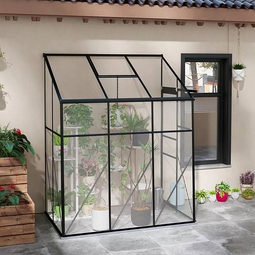 6.3 ft x 4.1 ft Outdoor Polycarbonate Lean-to Greenhouse with Black Metal Frame - Free Shipping 