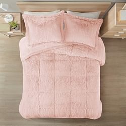 Full/Queen Pink Blush Soft Sherpa Faux Fur 3-Piece Comforter Set - Free Shipping 