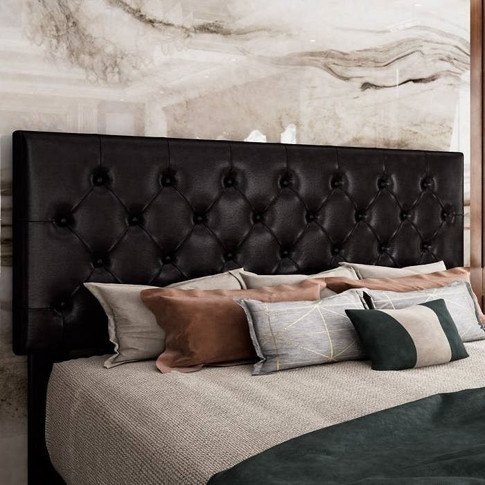 Queen Black Faux Leather Upholstered Platform Bed with Button-Tufted Headboard - Free Shipping