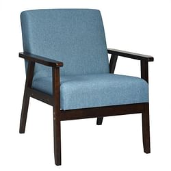 Retro Modern Classic Blue Linen Wide Accent Chair with Espresso Wood Frame - Free Shipping