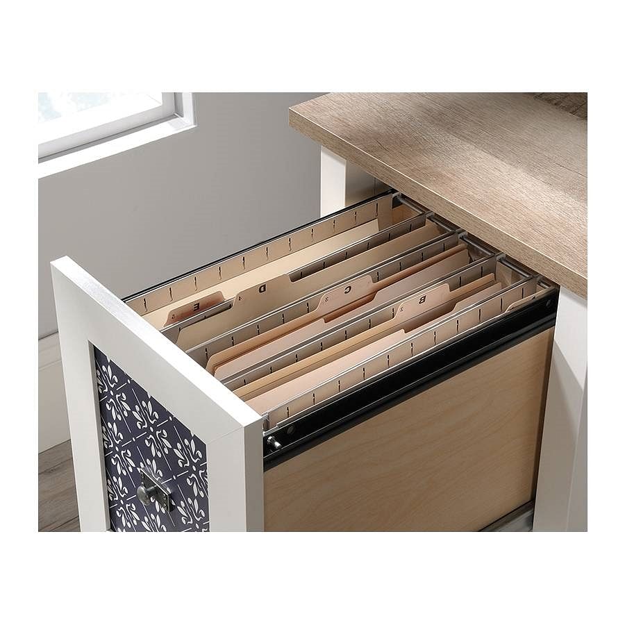 FarmHouse White Blue Oak Top 2 Drawer Office Writing Desk - Made In USA - Free Shipping 