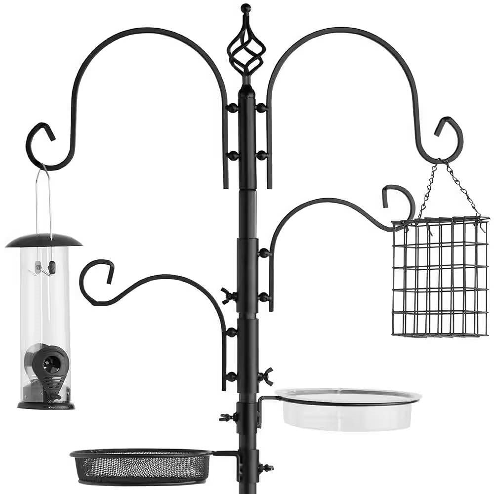 Complete Bird Feeder Set with Black Metal Stand and Bird Feeders - Free Shipping 