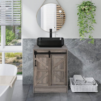 Modern Farmhouse Bathroom Vanity w/ Barn Wood Sliding Door / Black Ceramic Sink - Free Shipping 