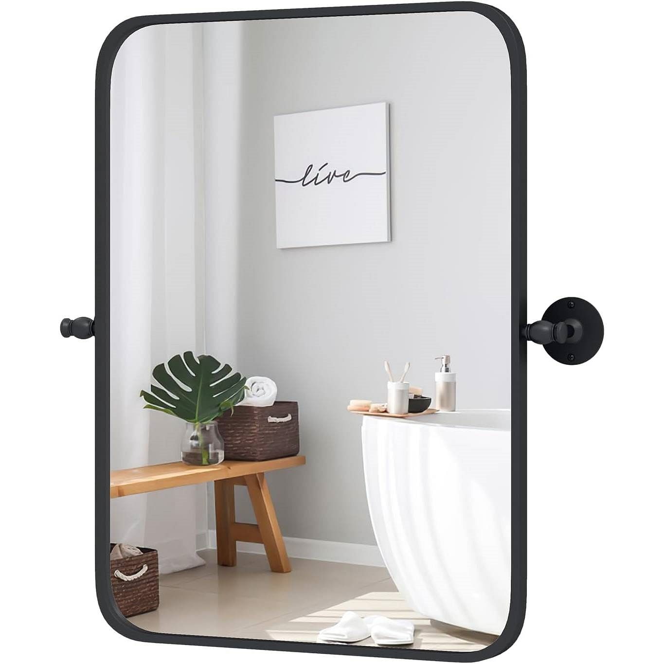 30 x 22 inch Bathroom Wall Mirror with Easy Tilt Pivot and Black Frame - Free Shipping