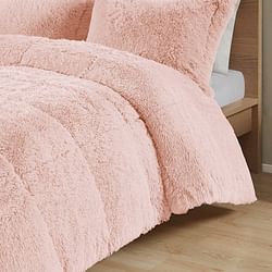 Twin/Twin XL Pink Blush Soft Sherpa Faux Fur 2-Piece Comforter Set - Free Shipping