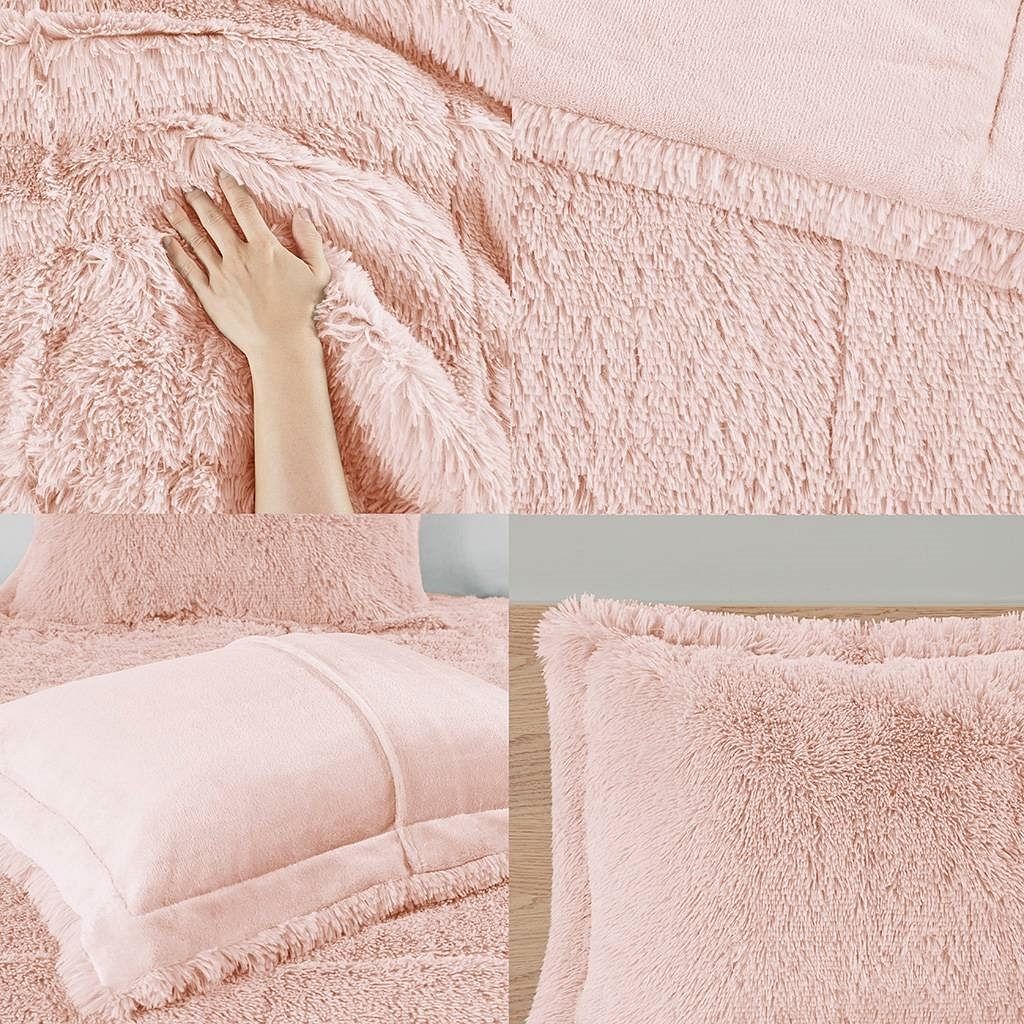 Twin/Twin XL Pink Blush Soft Sherpa Faux Fur 2-Piece Comforter Set - Free Shipping