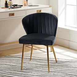 Black Velvet Upholstered Wingback Accent Side Chair w/ Gold Metal Legs - Free Shipping 