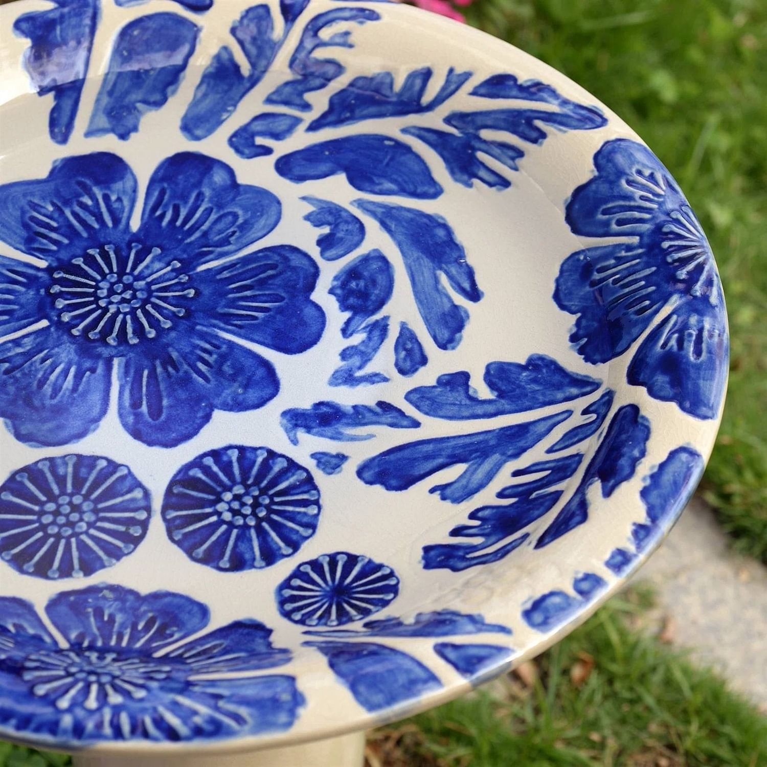 Ivory Cream Blue Glazed Ceramic Outdoor Garden Patio Birdbath - Free Shipping 