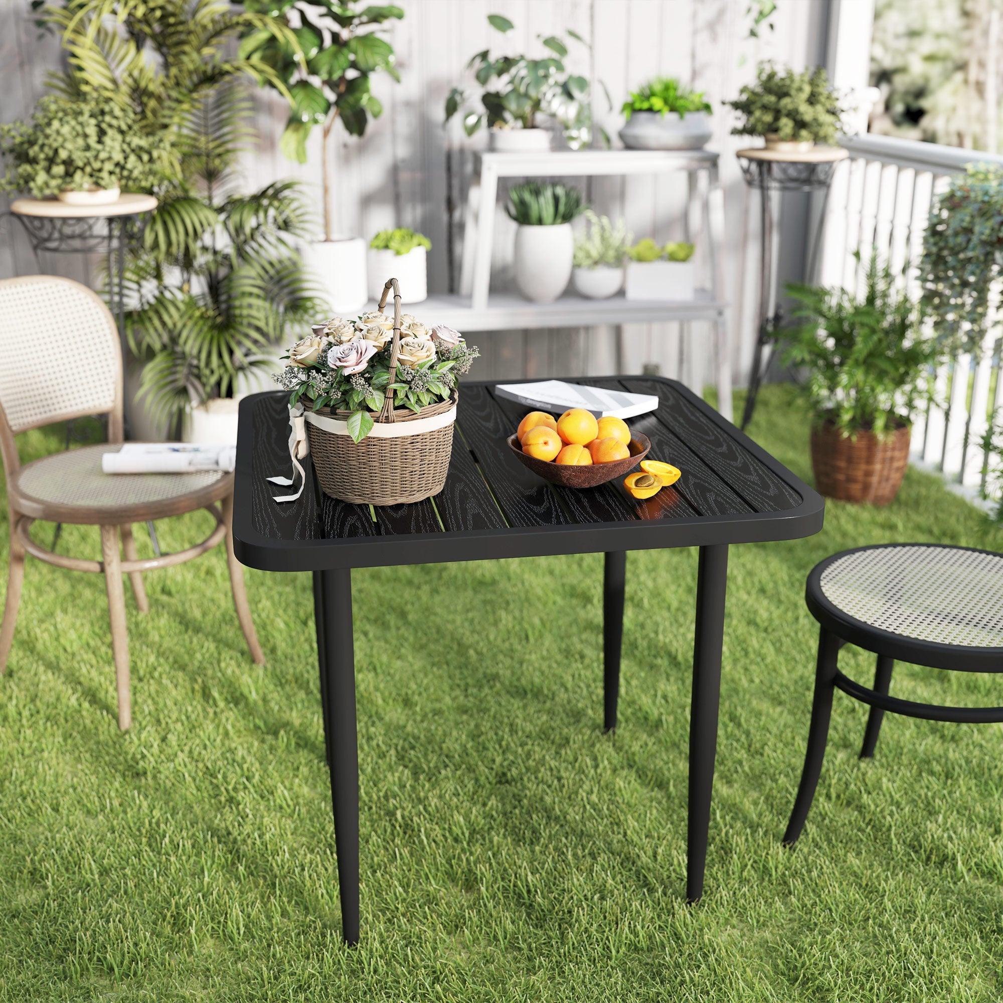 Outsunny 31.5" Patio Dining Table for 4, Metal Square Outdoor Table for Garden, Lawn, Backyard, Black 