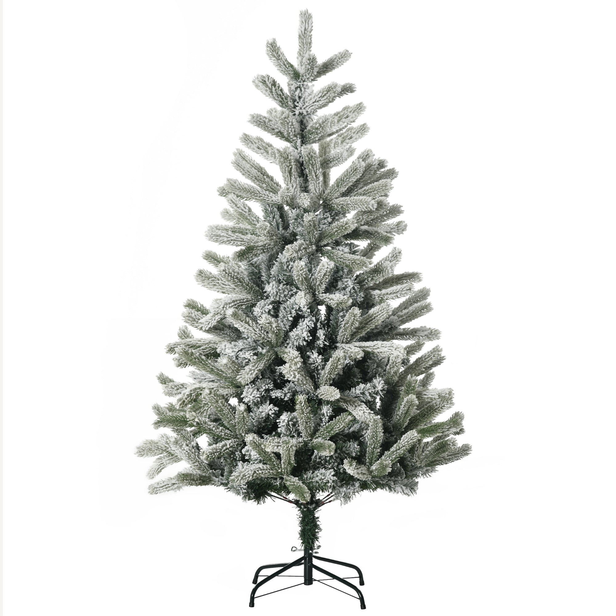 HOMCOM 5ft Artificial Snow-Flocked Tree Holiday Home Indoor Christmas Decoration with Metal Feet, Green 