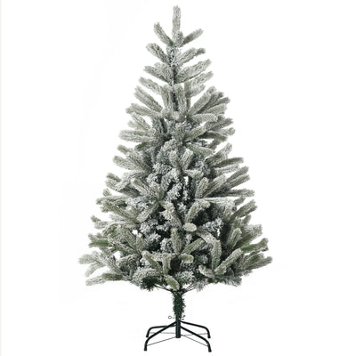 HOMCOM 5ft Artificial Snow-Flocked Tree Holiday Home Indoor Christmas Decoration with Metal Feet, Green 