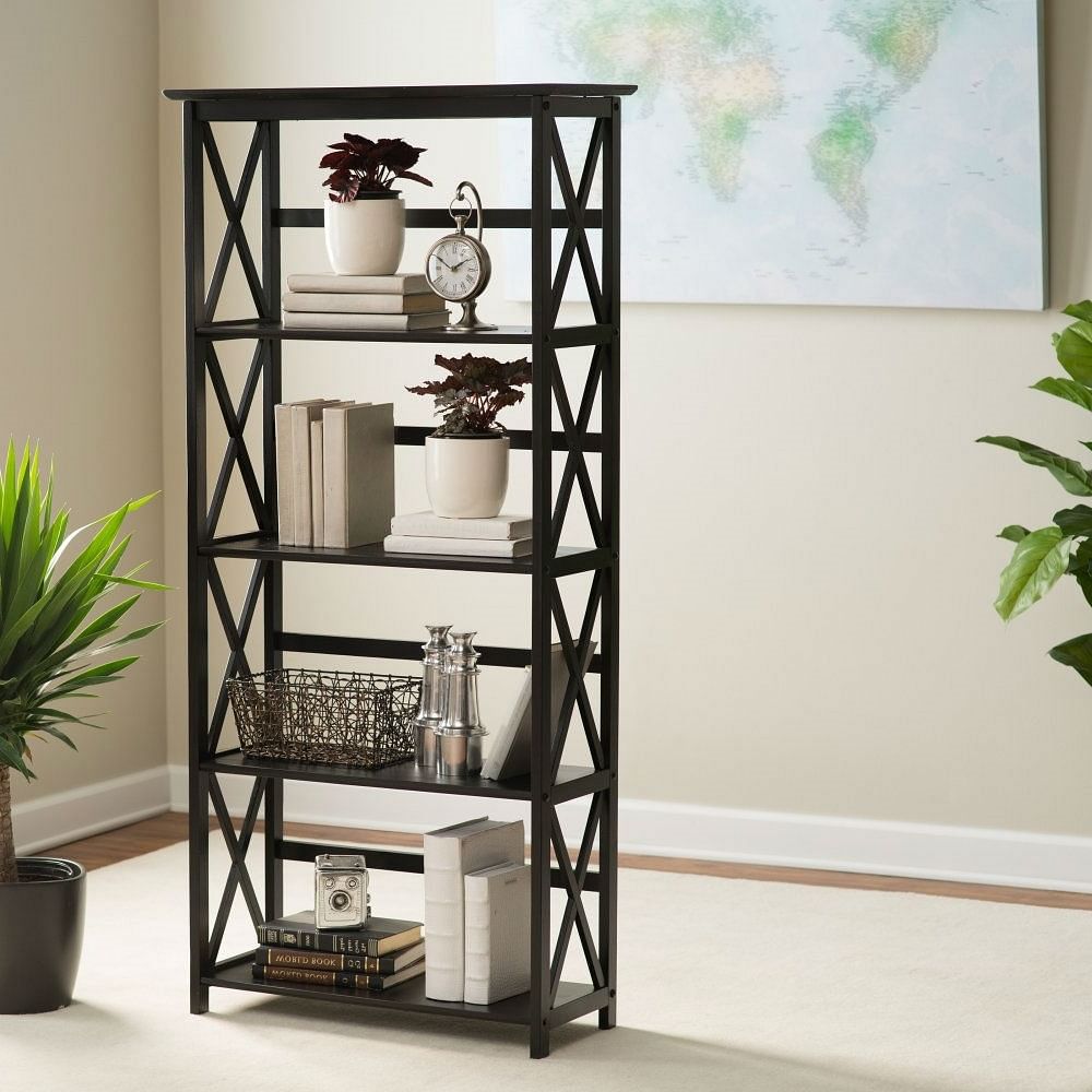 Tall 5-Tier Bookcase in Black Wood Finish - Free Shipping