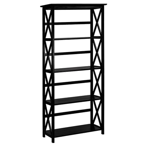 Tall 5-Tier Bookcase in Black Wood Finish - Free Shipping