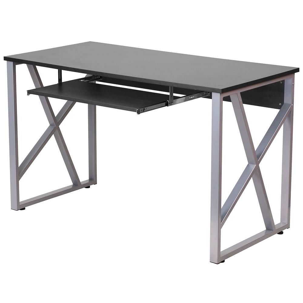 Contemporary Black Laminate Office Computer Desk with Keyboard Tray - Free Shipping 
