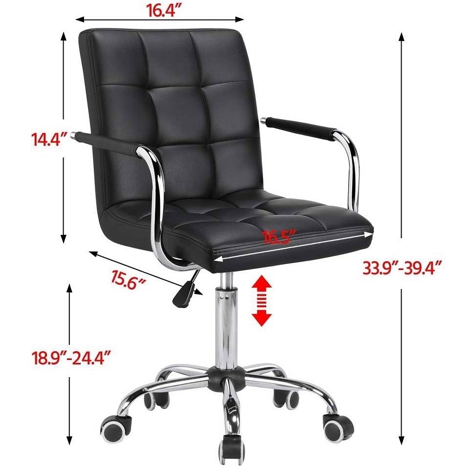 Modern Mid-Back Black Faux Leather Office Chair with Removable Arms - Free Shipping 
