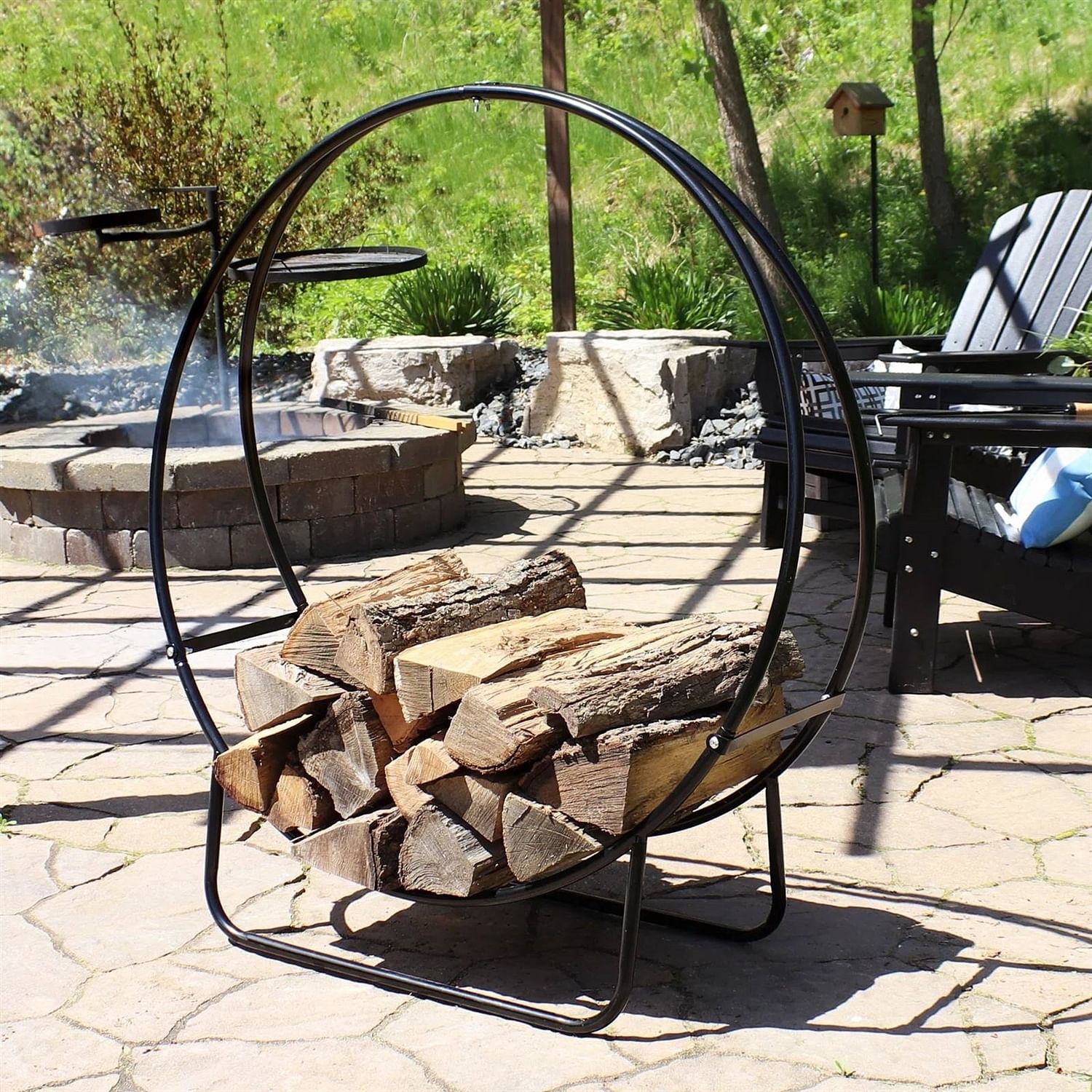 Modern Black Metal Indoor Outdoor Firewood Holder Log Rack - Free Shipping 