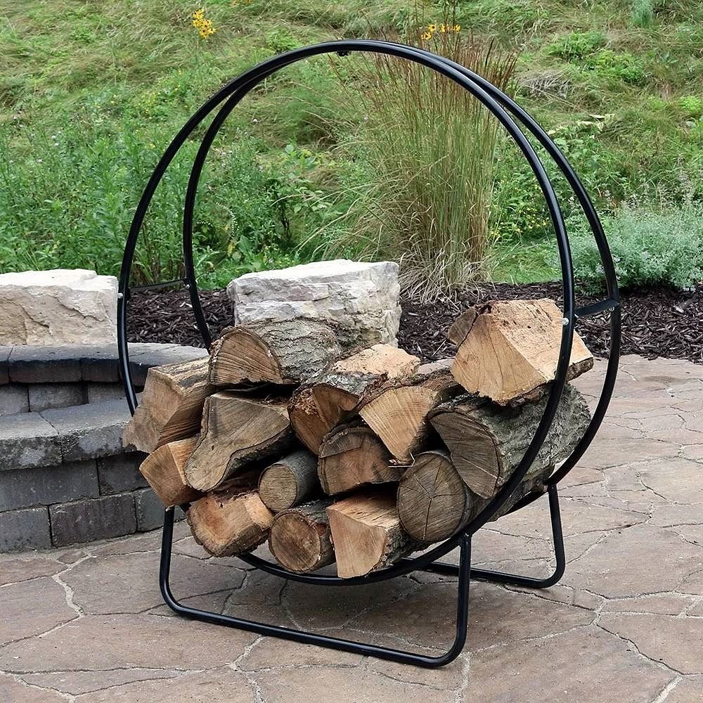 Modern Black Metal Indoor Outdoor Firewood Holder Log Rack - Free Shipping 