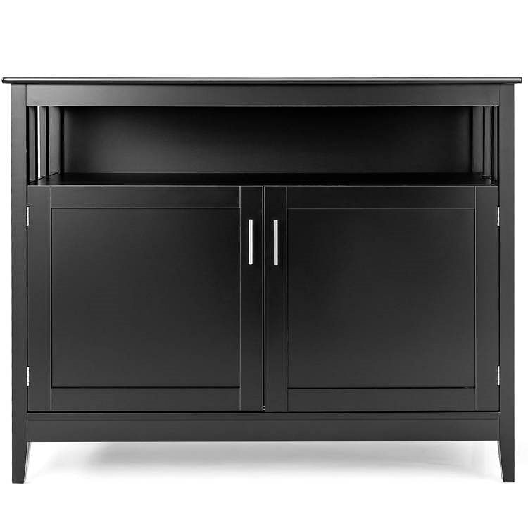 Black Wood 2-Door Dining Buffet Sideboard Cabinet with Open Storage Shelf - Free Shipping 