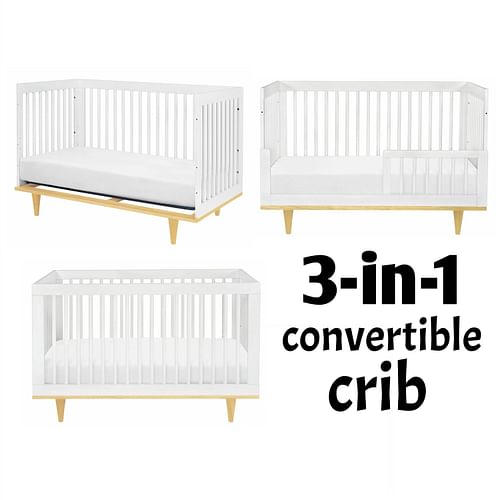 Modern Classic Solid Wooden Crib in White with Natural Wood Legs - Free Shipping