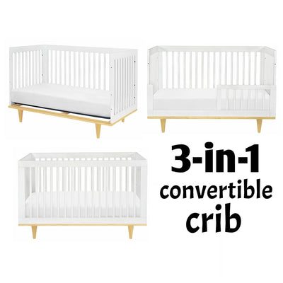 Modern Classic Solid Wooden Crib in White with Natural Wood Legs - Free Shipping 