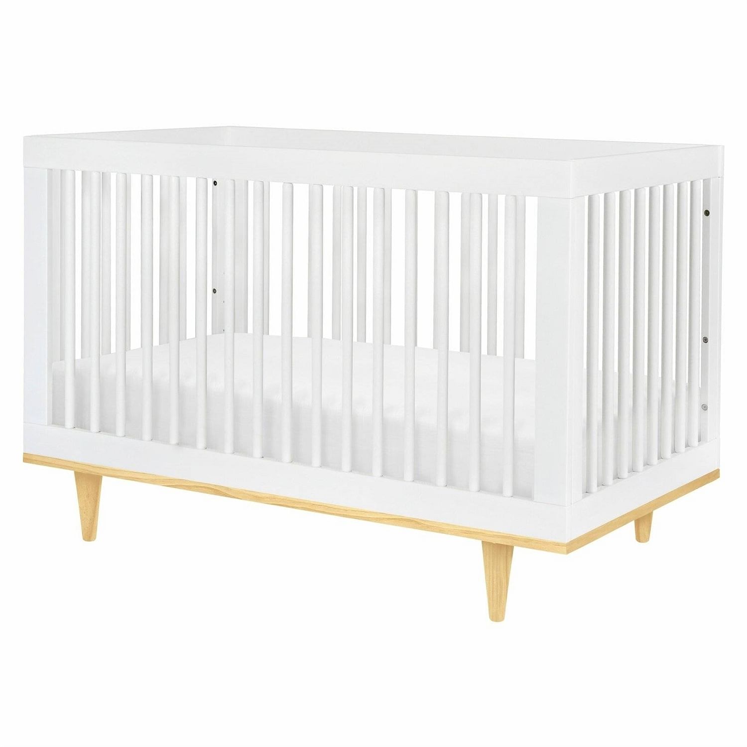 Modern Classic Solid Wooden Crib in White with Natural Wood Legs - Free Shipping