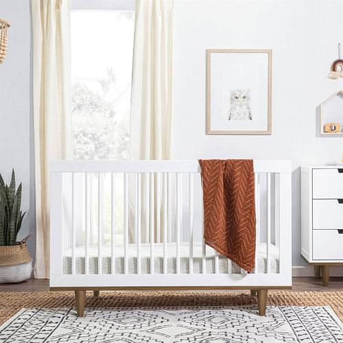 3-in-1 Modern Solid Wood Crib in White with Mid Century Style Legs in Walnut - Free Shipping