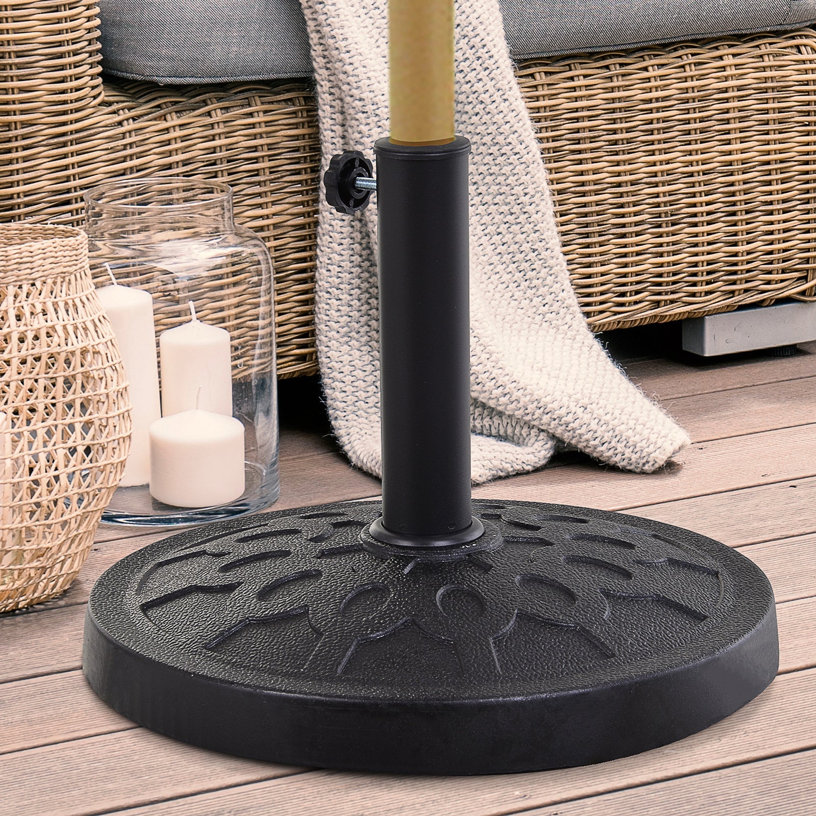 Outsunny Umbrella Base: Resin Round Patio Parasol Stand Holder Coated Pole for Outdoor Black 