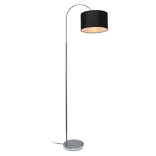 Mid-Century Modern Floor Lamp in Brushed Nickel Finish with Black Drum Shade - Free Shipping