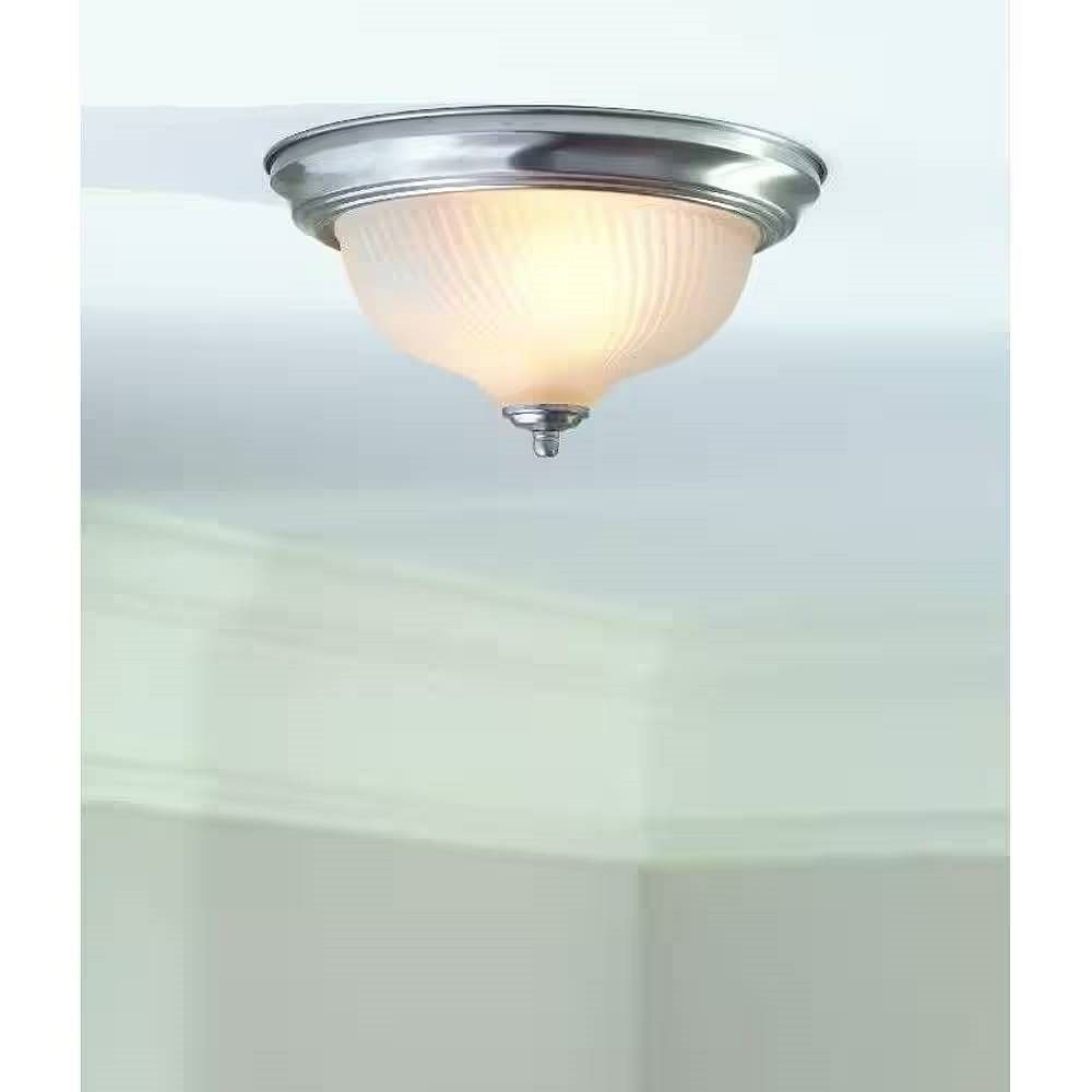 Round 11-inch Brushed Nickel Flush Mount Ceiling Light with Frosted Glass Shade - Free Shipping 