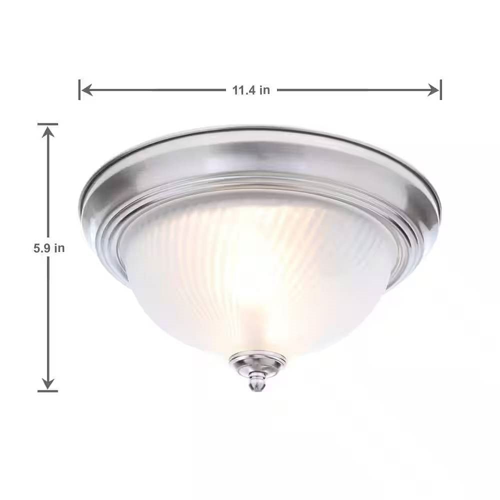 Round 11-inch Brushed Nickel Flush Mount Ceiling Light with Frosted Glass Shade - Free Shipping 