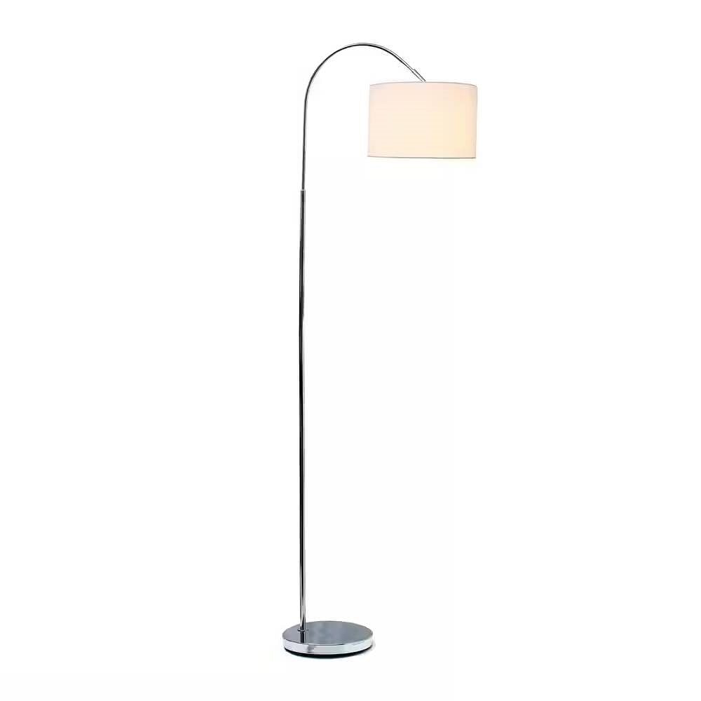 Modern Mid-Century Floor Lamp in Brushed Nickel Finish with White Drum Shade - Free Shipping