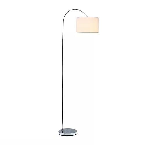 Modern Mid-Century Floor Lamp in Brushed Nickel Finish with White Drum Shade - Free Shipping