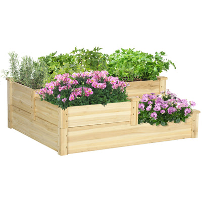 Outsunny 3-Tier Wooden Raised Garden Bed: Planter Box Kit for Growing Veggies, Herbs & Flowers in Natural Finish 