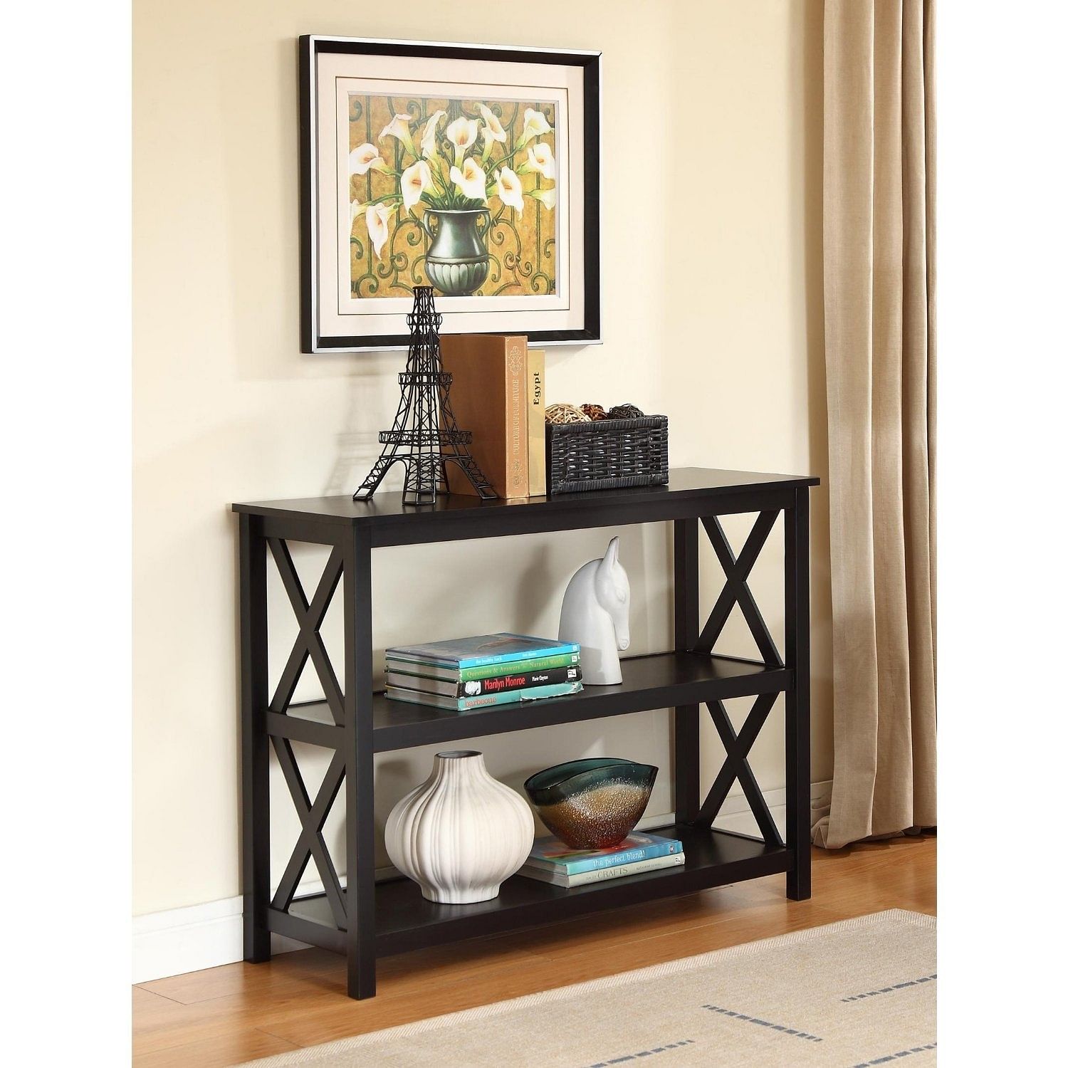 3-Tier Black Sofa Table Bookcase Living Room Shelves - Free Shipping