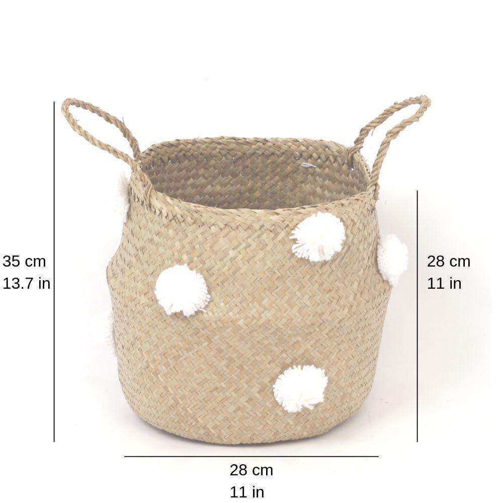 Bomba - Seagrass Basket With White Pompoms 