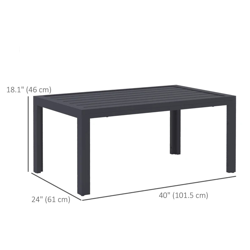 Outdoor Coffee Table, Rectangular Patio Table with Steel Frame and Slat Tabletop for Garden, Balcony, Grey