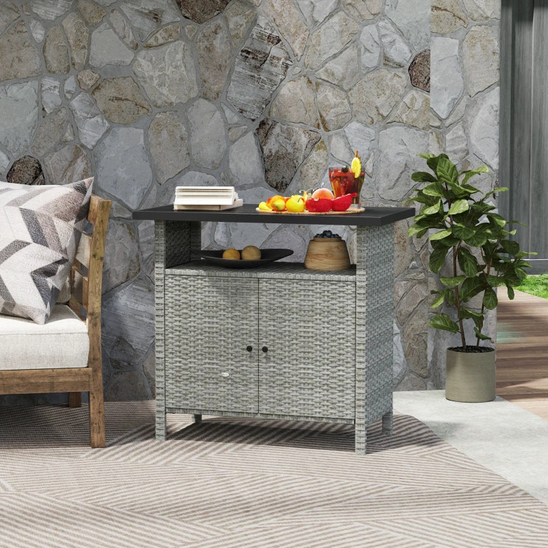 Wicker Outdoor Storage Cabinet with Two Doors and Shelf for Outdoor Pool Towel Storage, Grey