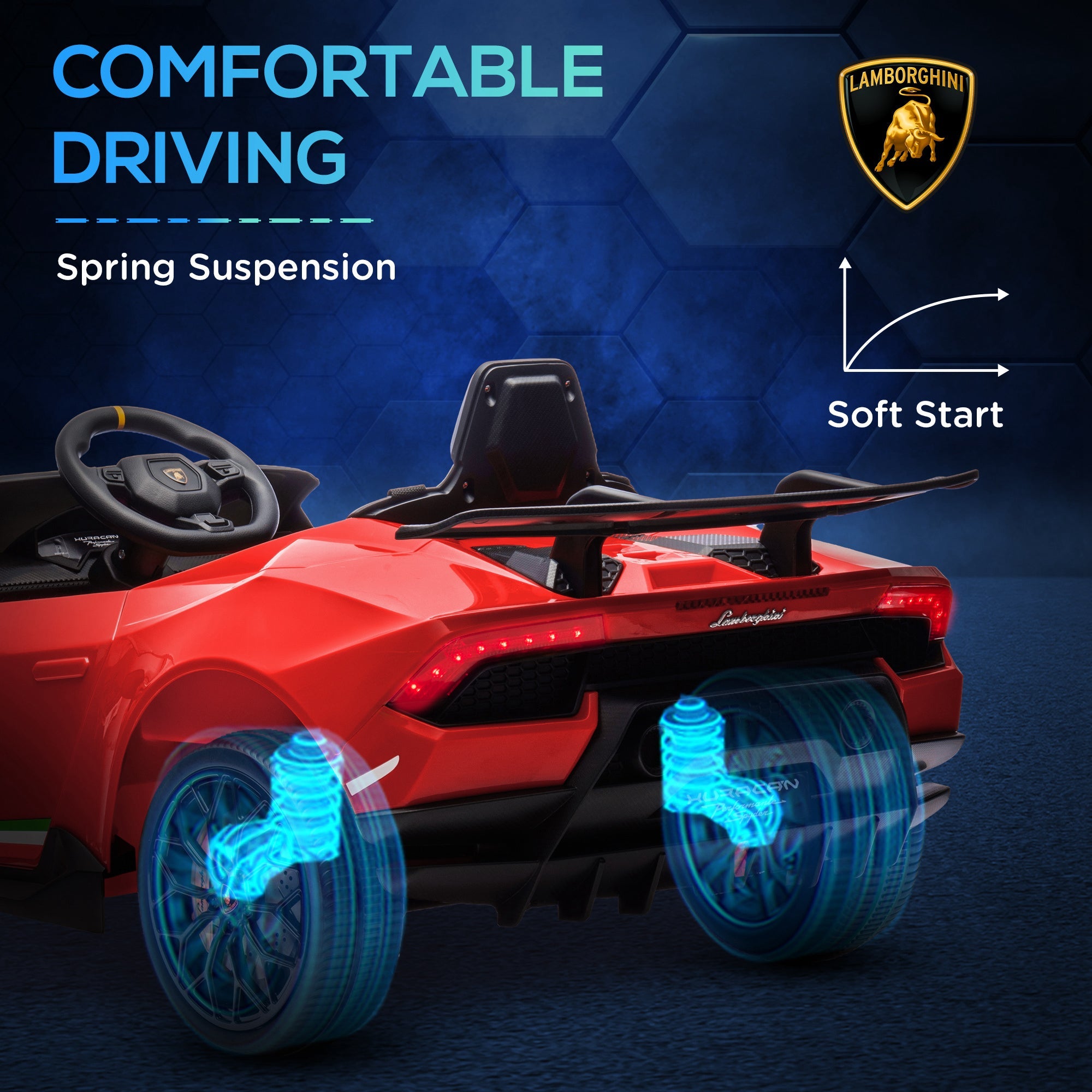 Qaba 12V Lamborghini Huracan Licensed Kids Electric Car with Remote Control, Spring Suspension, Transport Wheels, Red 