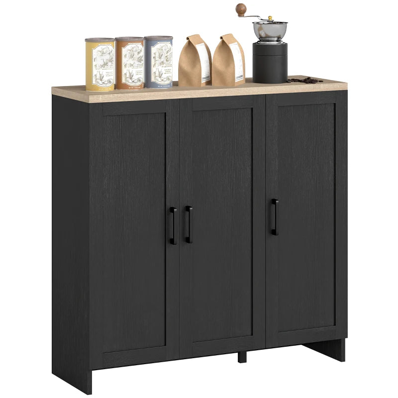 Modern Sideboard Buffet Cabinet, Modern Kitchen Storage Cabinet with 3 Doors Adjustable Shelves, for Dining Room, Black