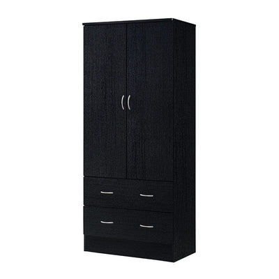 Black 2 Door Wardrobe Armoire with 2 Drawers and Hanging Rod Storage - Free Shipping 