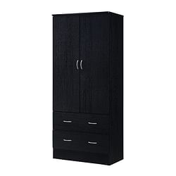 Black 2 Door Wardrobe Armoire with 2 Drawers and Hanging Rod Storage - Free Shipping