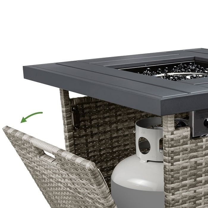 50,000 BTU Grey Wicker LP Gas Propane Fire Pit w/ Faux Wood Tabletop and Cover - Free Shipping 