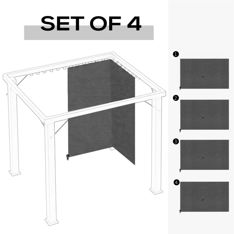 Gazebo Curtains, 10' x 12' Universal Replacement Privacy Curtain, 4-Panels Sidewall with Hooks/C-Rings, Grey